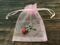 Vintage JUICY COUTURE Rhinestone Red Cherry Pendant Enameled Leaves