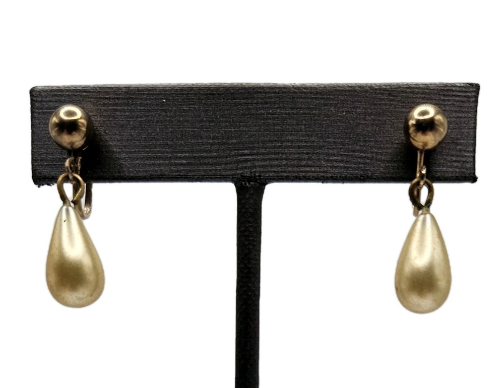 Vintage Faux Pearl Earrings Dangle Tension Back