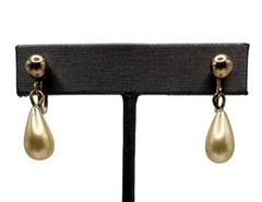 Vintage Faux Pearl Earrings Dangle Tension Back
