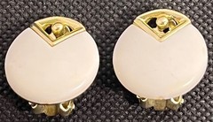Vintage KARU Gold Tone Cream Lucite Geometric Clip On Earrings Mid Century