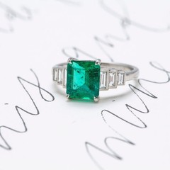 Vintage Lab Created Diamond with Emerald In wedding For Her 925 Silver Ring