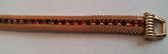 Vintage Gold Tone Mesh Bracelet w/ Channel Set Red Prong Set Stones 7″ Pre-owned
