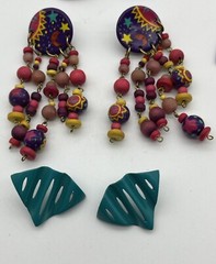 1980s-1990s Vintage Earrings Lot of 12 Pair Fashion Costume Jewelry Wood Beaded