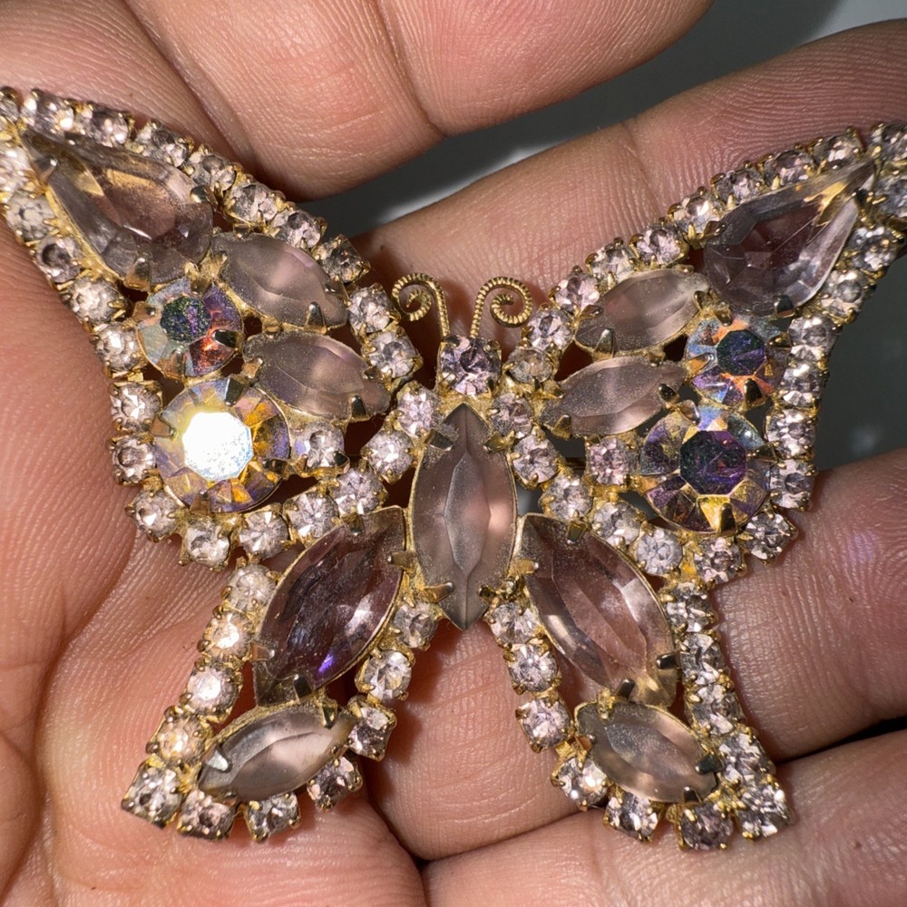 Weiss Brooch Pin Pink Butterfly 2.5 Inches Vintage Brilliant