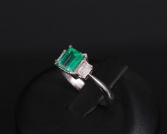 0.96ct GIA Colombian Untreated No Oil Emerald & Diamond Platinum Ring Size 5.75