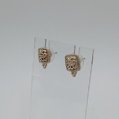 VTG 925 SD Square Stud Earring 0.5in Sterling Silver 2g Artisan Scroll Tile Bead