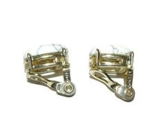 Monet Vintage Gold Tone Oval Howlite Clip On Earrings