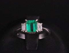 0.96ct GIA Colombian Untreated No Oil Emerald & Diamond Platinum Ring Size 5.75
