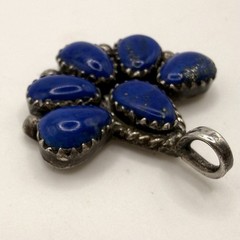 Vintage Signed PW Blue Stone Floral Cluster Pendant | Unknown Material