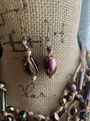 Czech Glass bead necklace Earring Set jewelry Knotted Geometric Silk