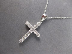 ESTATE 1.03CT DIAMOND 14KT WHITE GOLD 3D CLASSIC ROUND CROSS FLOATING PENDANT