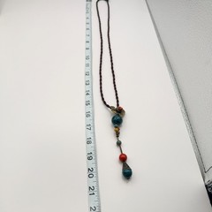 Vintage 90s Flower Pendant Necklace Glass Beads Brown Silk Cord Boho Jewelry