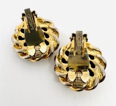 Large PAOLO GUCCI Rope Twist Black Cabochon Clip Backs Vintage Jewelry