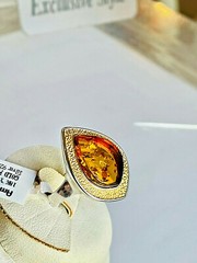 14K Gold Filled Baltic Amber Ring Size 6,0 Egg Yolk Butterscotch Polish Silver