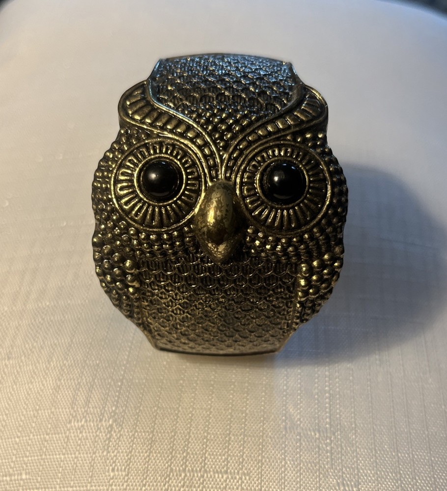 Vintage Black Eyed OWL Gold Tone Clamp Cuff Bracelet Unsigned Boho