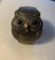 Vintage Black Eyed OWL Gold Tone Clamp Cuff Bracelet Unsigned Boho