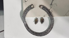VTG Signed HOBE Silver Mesh NECKLACE & CLIP EARRING Set 1940s ORNATE Demi-Parure