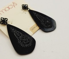 1980s Runway Jeweled Chandelier Earrings BLACK 2.5 in Ornate Vintage #3