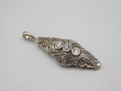 SUPER ART DECO PLATINUM FILIGREE 3 DIAMOND STONE LAVALIERE PENDANT