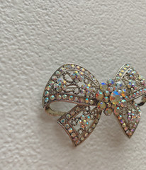Vintage Silver Tone Filigree Bow Brooch AB Rhinestone Cluster Costume Jewelry