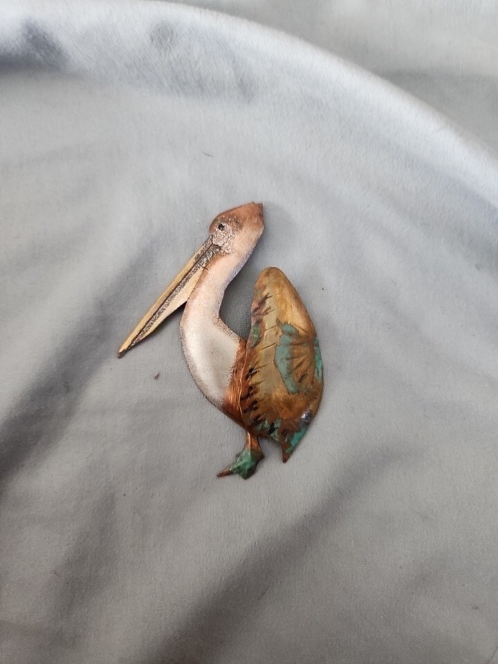 One Of A Kind Vintage Pelican Brooch Metal Recycled Yan’s Art Studio Beautiful
