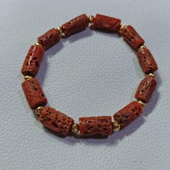 Italian Red Coral Brass Beads Bracelet Natural Coral Gemstone Handmade Bracelet