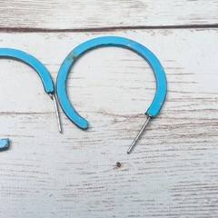 Vintage Earrings For Pierced Ears Light Bright Blue Hoops – Paint Chips/Tarnish