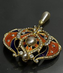 Vintage Designer Art Deco Style Dragon’s Breath Rhinestone Enamel Faux Pearl✨