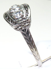 Antique Deco 3 Diamond Filigree Engagement 12KW Gold Ring Sz 6.5 UK-M1/2 EGL USA