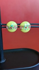 Vintage JAPAN Yellow ¾” Button CLIP Floral Glass Lampwork EARRINGS Screw Back