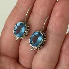 Vintage 925 Sterling Silver Genuine Blue Topaz Dangle Earrings