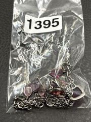 Napier 80s 90s Purple Pink Cabochon Station Silver Tone Necklace 16-18”