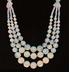VTG CZECH Art Deco Graduated OPALINE GLASS Triple Strand Festoon Swag NECKLACE