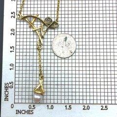 Vintage Yellow Gold Filled Freshwater Pearl Lavalier Necklace, 15 Inch, 5.5 gram