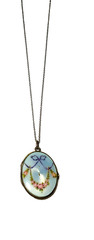 EXQUISITE Antique 935 Silver DOUBLE Sided ENAMEL GUILLOCHE Locket Necklace