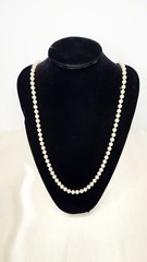 Vintage Glass Faux Pearl Necklace Signed G. Silver Clasp – 6mm Beads, 36″ L