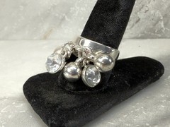 Vintage Silver Tone Dangle Rhinestone Silver Ball Ring Size 8.5