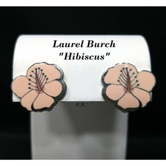 Laurel Burch “Hibiscus” Pink Post Earrings, Rhodium Plated Silver Tone, 1980s