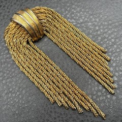Vintage 80s Huge Multi Strand Woven Chain Tassel Gold Tone Brooch Runway READ