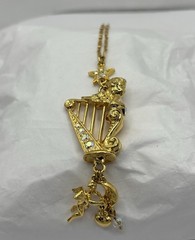 Vtg. Kirk’s Folly Angel Harp Necklace, Crystals, Rhinestones & Beautiful Chain