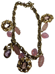 Vintage 1950s Pink Purple Lucite Leaf Charm Choker 16″ Necklace & Bracelet Set