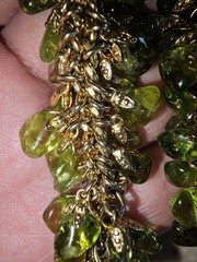 Vintage Mid Century Natural Peridot Chip Fringe Bracelet & Earrings Set