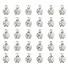 30Pcs 0.67×0.43″ Zinc Alloy Watch Clock Charm Pendant, Silver Tone