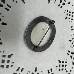 Vintage Sterling Silver 925 Blue White Porcelain Delft Style Oval Pin Brooch