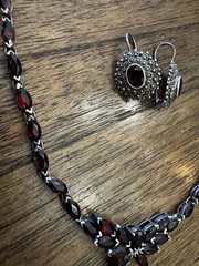 Vintage 925 Sterling Silver Garnet (deep red) Necklace Earrings Set