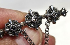 Vintage 925 Sterling Silver Marcasite Floral Bar Brooch w/Pendant Estate Find