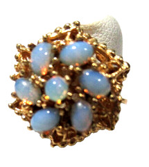 FAUX OPAL RING GOLD TONE ‘BEADED’ METAL SIZE 5.25