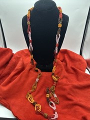 Vtg Sunset Palette Colors Hand beaded Long Necklace. See pics.