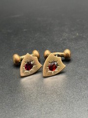 Antique 9ct Rose Gold Garnet Cufflinks – Shield Design, Classic Elegance