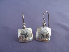VINTAGE OLD PAWN STERLING HOPI HOWARD SICE ETCHED SQUARE DANGLE PIERCED EARRINGS